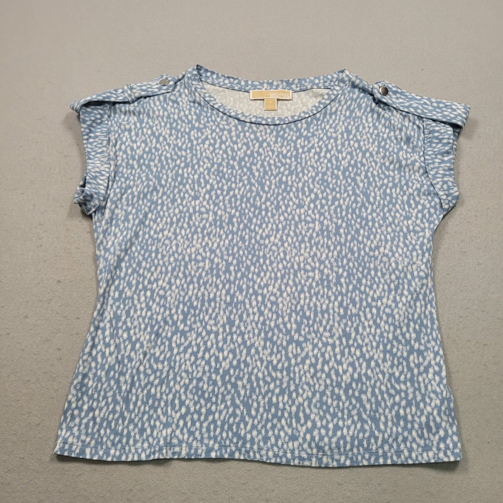 Michael Kors Womens Blue White Animal Print Cap Sleeve‎ Top QT551RGKBB Size M
